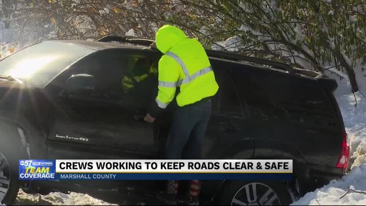 Marshall county officials battle slide offs and slick conditions