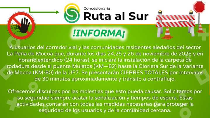 ¡Atención Mocoa! Cierres intermitentes y operación 24 horas en la Variante por obras de pavimentación