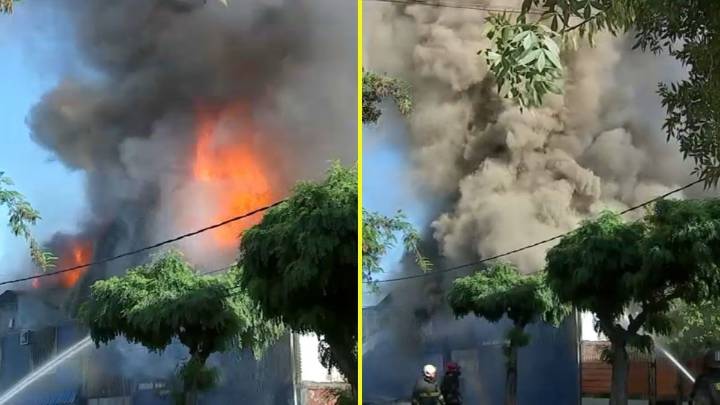 Incendio afecta a local de neumáticos en San Miguel: Registros muestras gran columna de humo