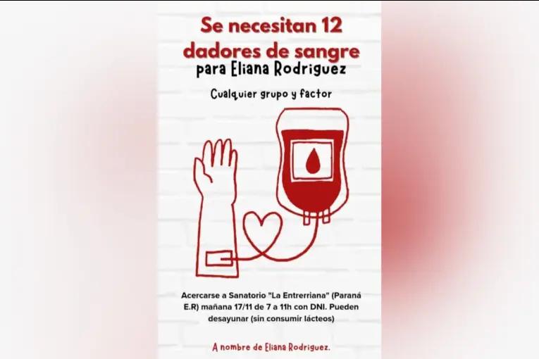 Piden dadores de sangre para una joven internada en Paraná