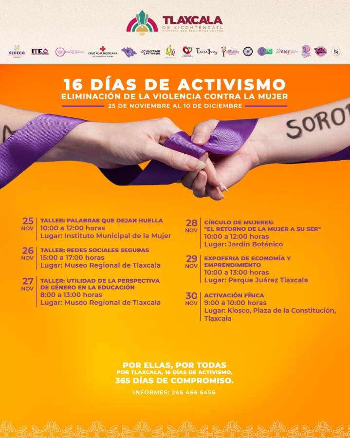 Gobierno municipal de Tlaxcala invita a las actividades por los 16 Días de Activismo contra la Violencia de Género
