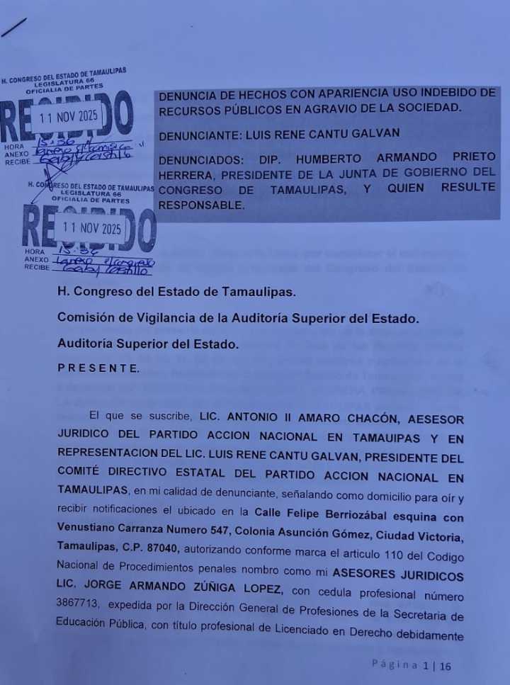 Denuncia PAN corrupción en Congreso de Tamaulipas