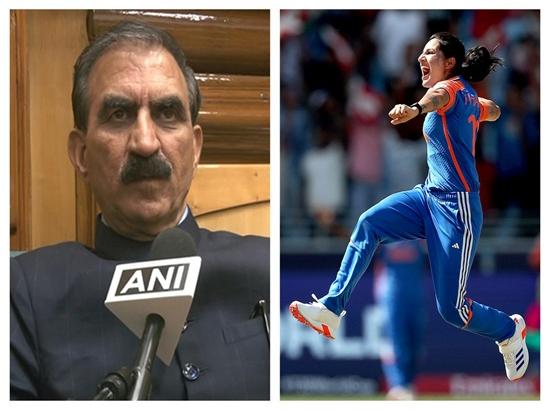Himachal CM Sukhu announces Rs one crore to cricketer Renuka Thakur Photo Source: ANI [ FULL VIEW ]