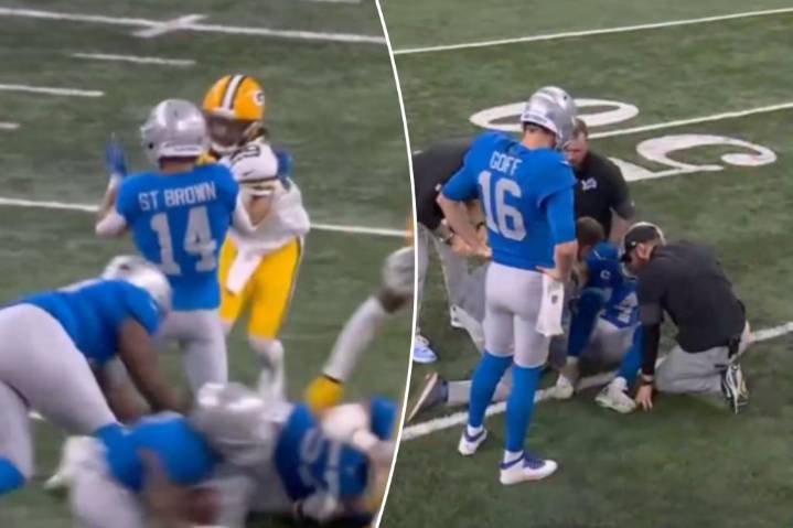 Amon-Ra St. Brown leaves Lions' Thanksgiving game with troubling ankle injury