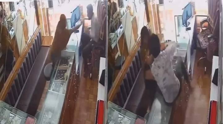 Shopkeeper slaps woman multiple times in an alleged robbery bid at jewellery shop throwing chilli powder