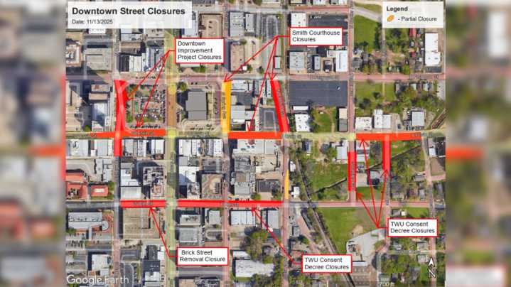 Road closures expand during downtown Tyler construction projects