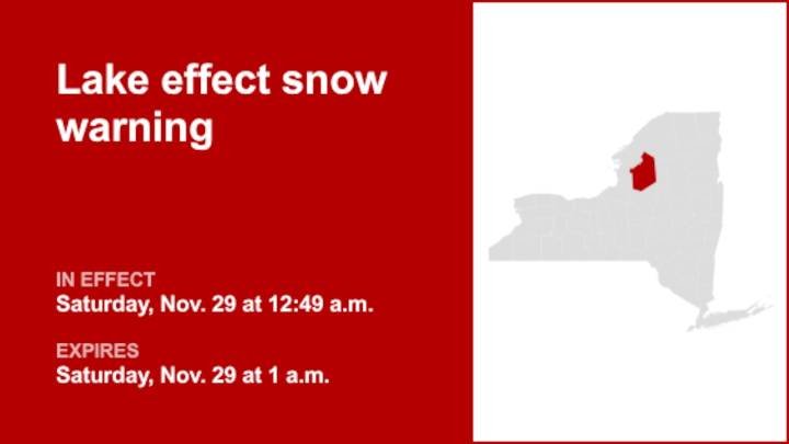 NY weather: Lake effect snow warning active for Lewis County until 1 a.m. Saturday