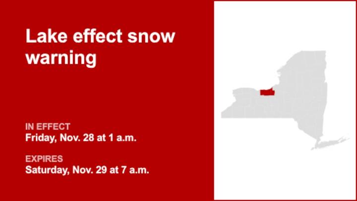 NY weather: Lake effect snow warning in place for Wayne and Cayuga counties for Friday and Saturday