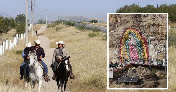 Con fe y devoción a la Guadalupana, cabalgan más de tres horas desde La Victoria hasta el Cerrito de la Virgen en Hermosillo.