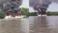 Impactante video: se prendió fuego un barco en medio del río Paraná y quedó destruido