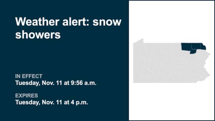 Weather alert issued for lake effect snow and showers in Northeast Pa. until early Tuesday evening