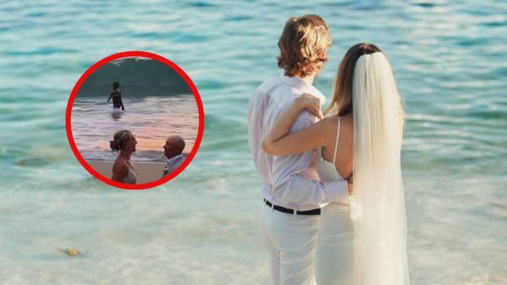 Hombre disfrazado de Batman sorprende a pareja de novios que se estaban casando en playas de Ixtapa