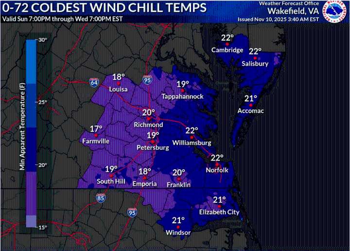 Freeze warning issued for Hampton Roads; slight chance of snow