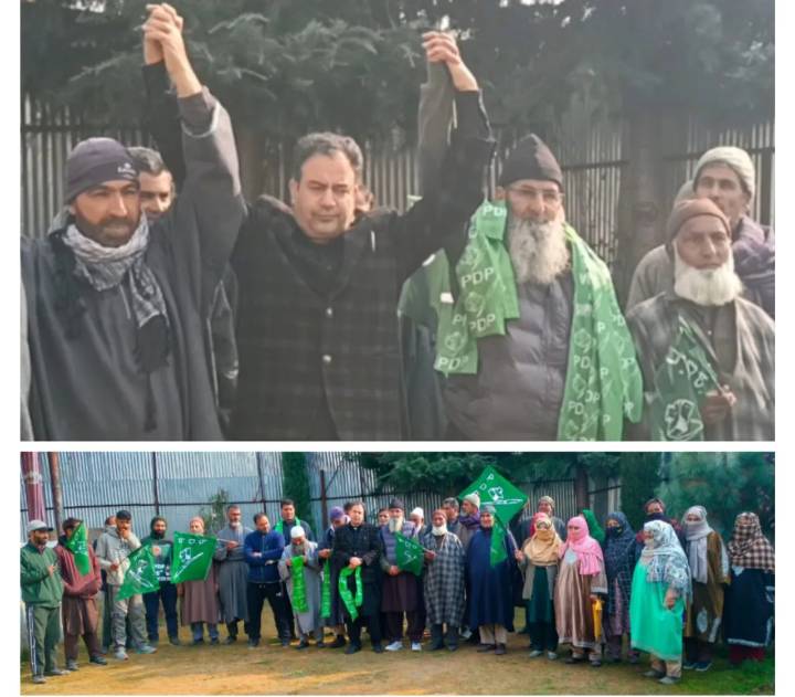 PDP’s Rafiabad unit celebrates budgam bypoll victory ; welcomes cricketer cum coach into the party fold