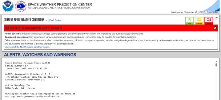 NOAA Issues G4 (Severe) Geomagnetic Storm Warning – Northern Lights Visible Tonight In Carolinas