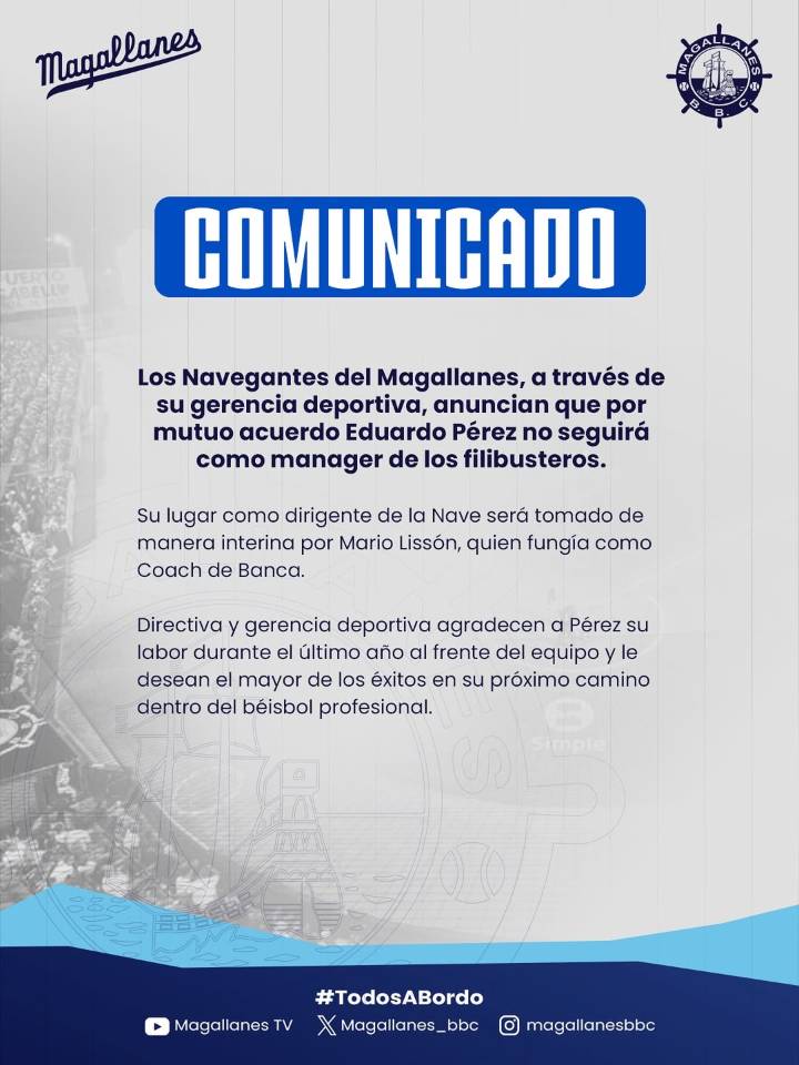 Magallanes despidió a Eduardo Pérez: ¿Quién será el mánager interino?