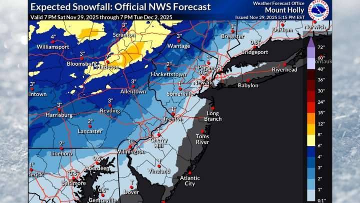 Forecast calls for 1 to 4 inches of snow for parts of N.J. Tuesday. Latest maps.