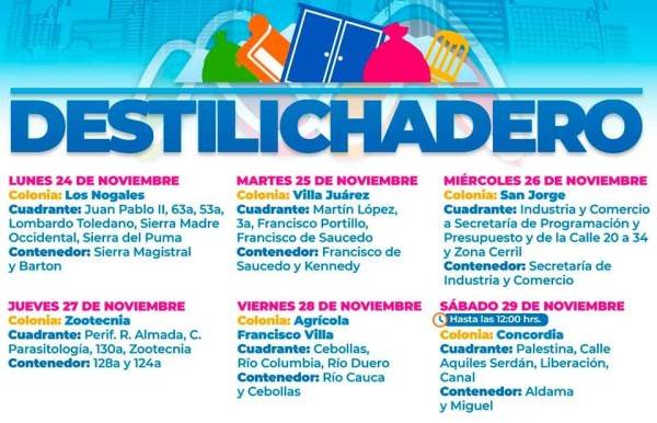 Anuncian Destilichadero en seis colonias la próxima semana