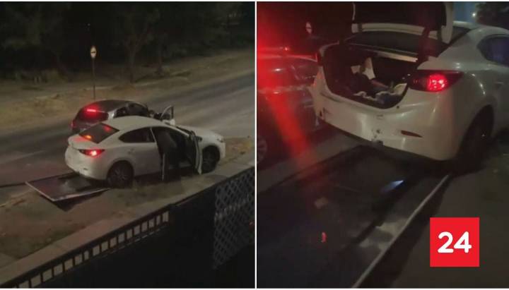 Mujer logra frustrar portonazo en Lampa, pero dejó su auto atascado