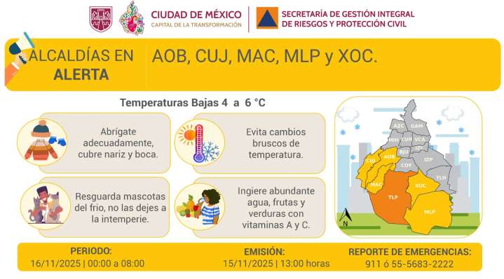 Se activa alerta naranja, alerta amarilla por pronóstico de temperaturas bajas