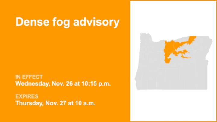 Dense fog advisory affecting Oregon until Thursday morning