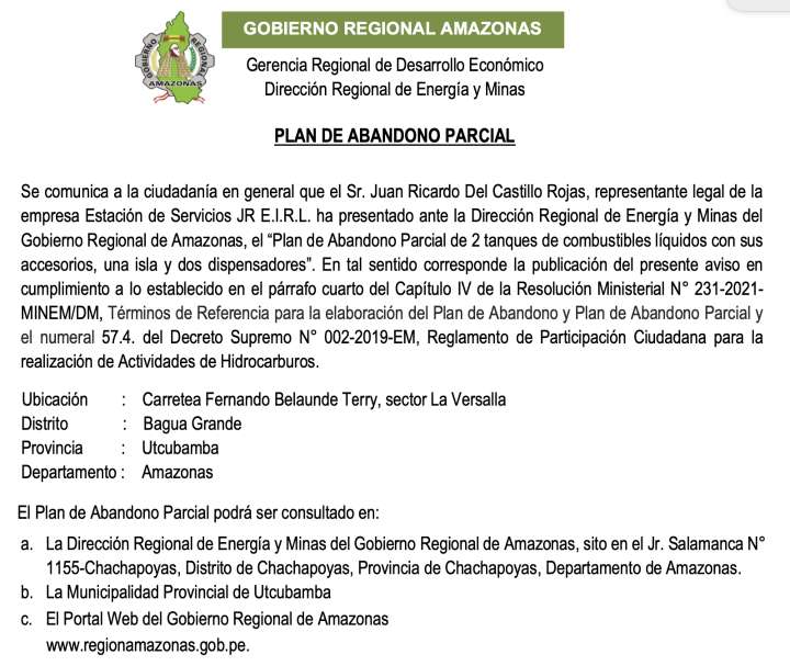 AVISO PLAN DE ABANDONO PARCIALAVISO