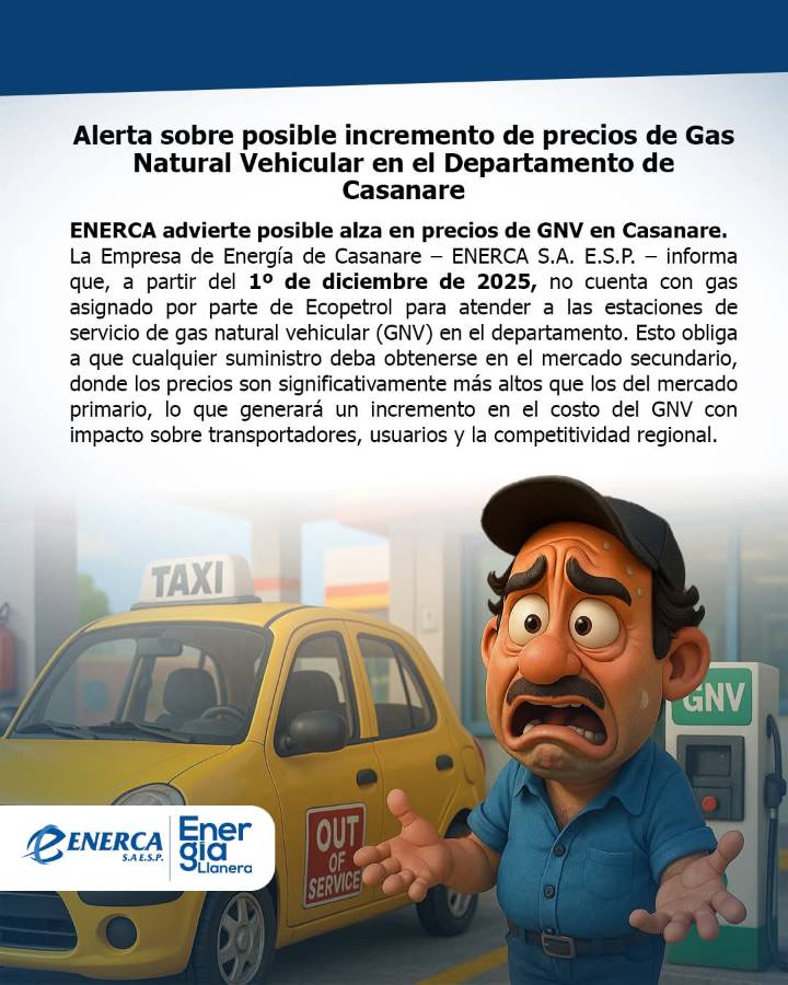 Alerta sobre posible incremento de precios de Gas Natural Vehicular en el Departamento de Casanare