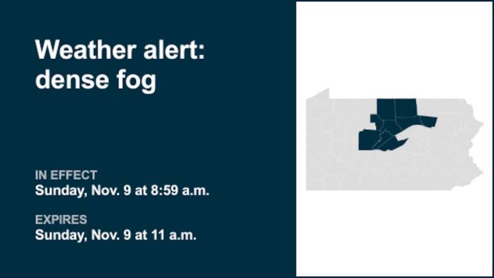 Weather alert announced for dense fog in North Central Pa. until Sunday midday