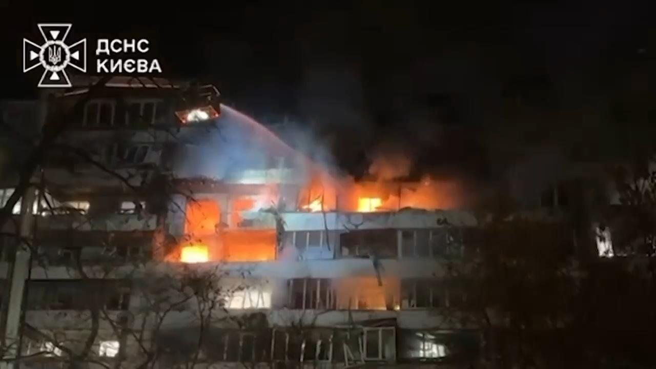 Residential blocks in Kyiv on fire after Ukrainian capital hit by overnight wave of Russian strikes