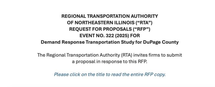 REGIONAL TRANSPORTATION AUTHORITY OF NORTHEASTERN ILLINOIS (“RTA”) REQUEST FOR PROPOSALS (“RFP”)