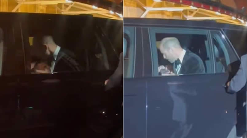 Moment captures Prince William gesturing a kiss on Princess Kate’s hand before exiting the car
