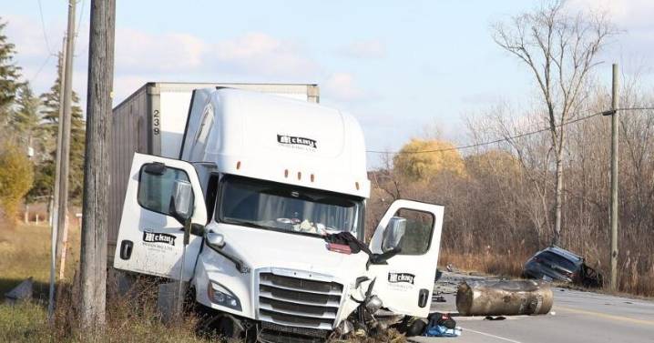 Transport truck, car collide in Niagara Falls resulting in fuel spill