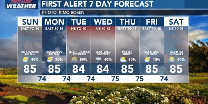 First Alert Forecast: Lighter trades ahead of increasing showers