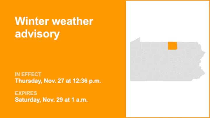 Winter weather advisory affecting Tioga County until 1 a.m. Saturday