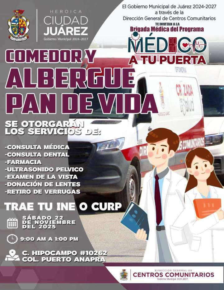 Ofrece Médico a Tu Puerta servicios gratuitos mañana en el albergue Pan de Vida