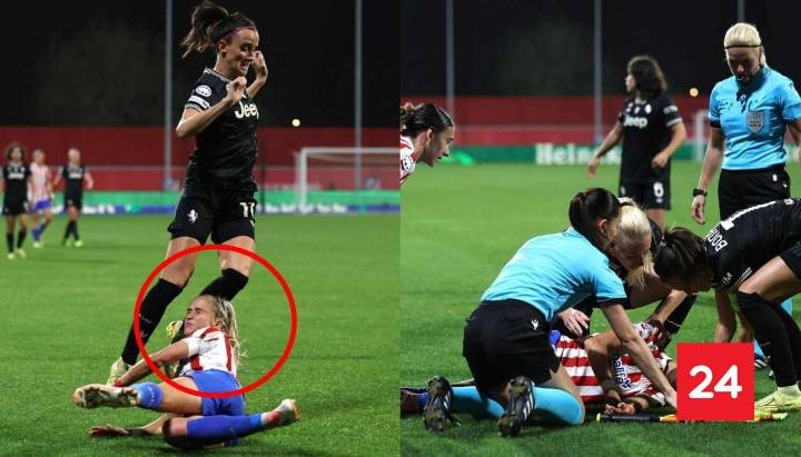 Impactantes imágenes: Jugadora del Atlético de Madrid queda inconsciente tras rodillazo en la cabeza