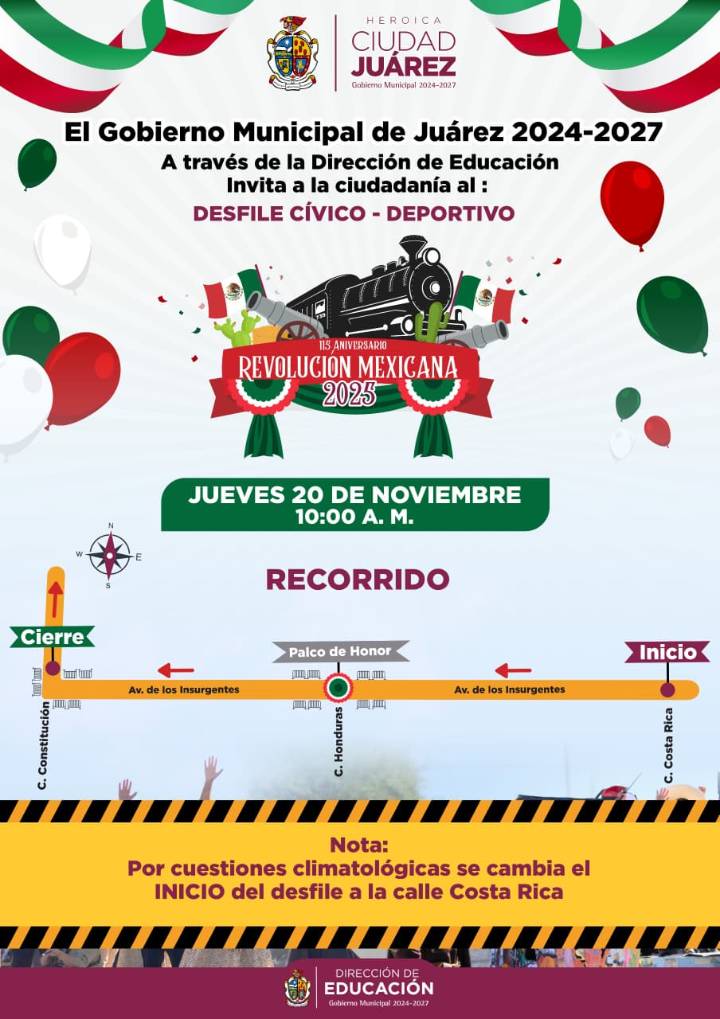 Modifican recorrido del Desfile de la Revolución Mexicana en Juárez por pronóstico de lluvia