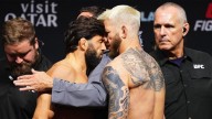 Arman Tsarukyan headbutts Dan Hooker during UFC Fight Night ceremonial weigh