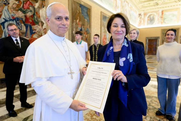 U.S. Sen. Amy Klobuchar meets with Pope Leo XIV during Vatican visit