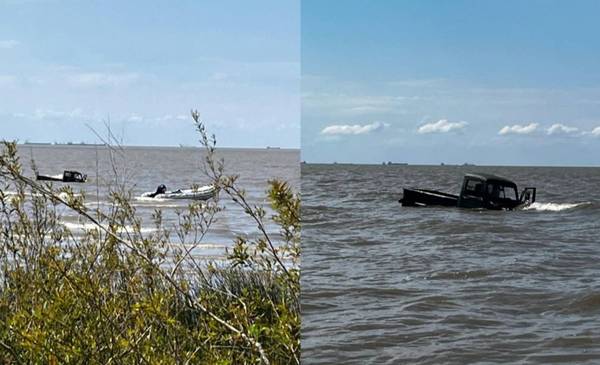 Insólito: metieron la camioneta al río, quedaron atascados y tuvieron que salir nadando