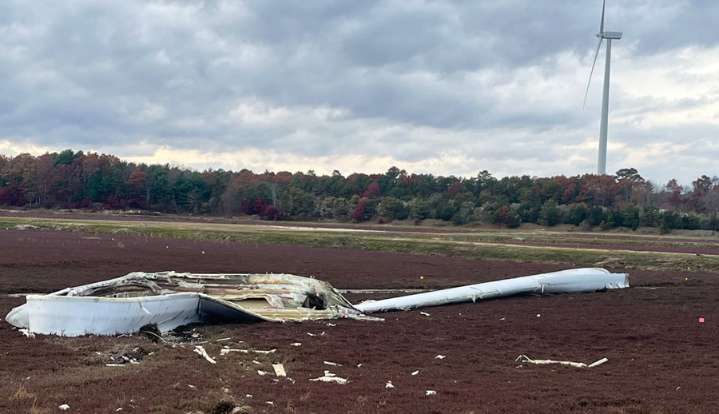 Wind-turbine blade plunges 300 feet into a Plymouth cranberry bog