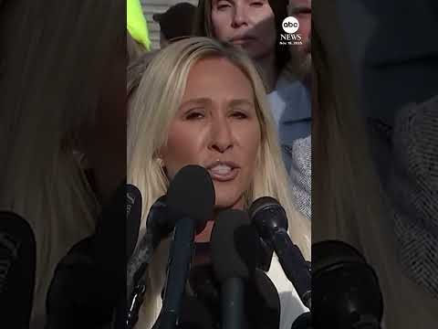 Rep. Marjorie Taylor Greene speaks at news conference with Epstein survivors