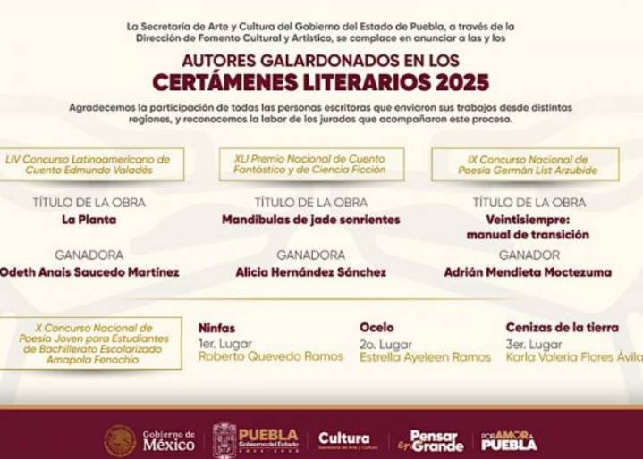 Puebla sorprende con ganadores que rompen esquemas en cuento y poesía 2025