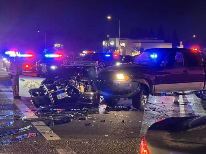 Car crash in Sacramento destroys CHP patrol vehicle, officer taken to hospital