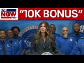 WATCH: Sec. Noem hands $10k bonuses to several TSA agents