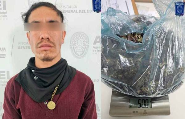 Detienen a hombre con medio kilo de mariguana