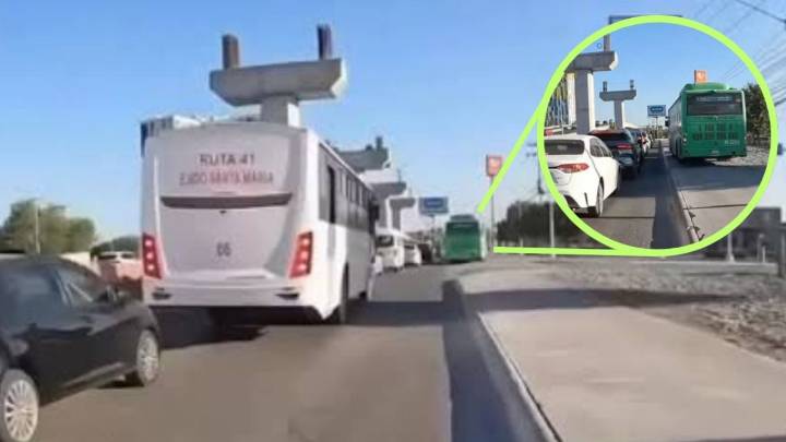 Chofer invade banqueta para librar tráfico; autoridades lo identifican y pierde licencia