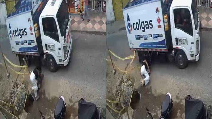 Impactante video muestra como camión casi arrolla la cabeza de mujer que llevaba a su hija