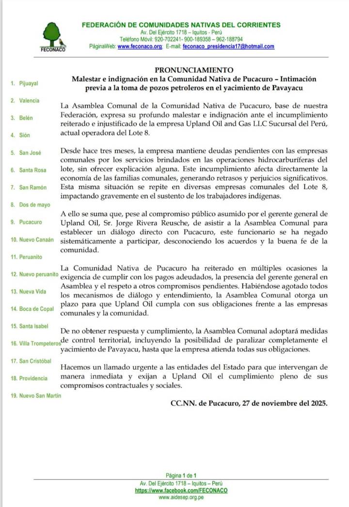 Comunidades del Corrientes advierten toma de pozos petroleros por deuda