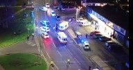 Drone footage shows 999 response as road sealed off after 'crash' near Middlesbrough shops